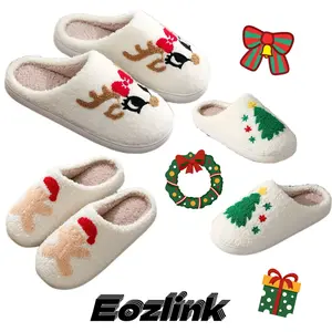 Eozlink New 2025 Christmas plush slippers, reindeer cute slippers, home shoes, Christmas gift slippers