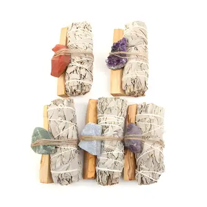 White Sage and Palo Santo Smudge Sticks with Healing Crystals - Natural Energy Cleansing for Home, Meditation Spiritual Set Aroma Fragrance Gift Scent