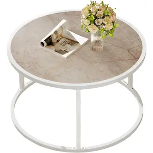 Small Round Coffee Table, Marble Coffee Tables for Living Room, White Modern Center Table for Small Space  Office Gardern, 27.6 x 27.6 x 17.7inch, White Faux Marble