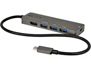 USB C Multiport Adapter, USB-C to HDMI 2.0b 4K 60Hz (HDR10), 100W Power Delivery Pass-Through, 4-Port 5Gbps USB 3.0 Hub, USB Type-C Mini Dock, with 12" (30cm) Attached Cable - Thunderbolt 3 Compatible