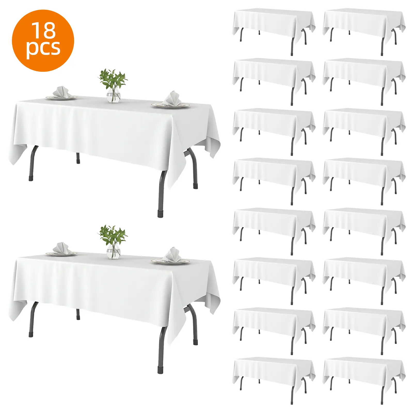 Fixwal Disposable Plastic Tablecloths White, 54 x 108 Rectangle 18 Pack / 84 Round 10 Pack, Party Table Covers for Birthday, Wedding, BBQ, Picnic, Holiday & Event Tables