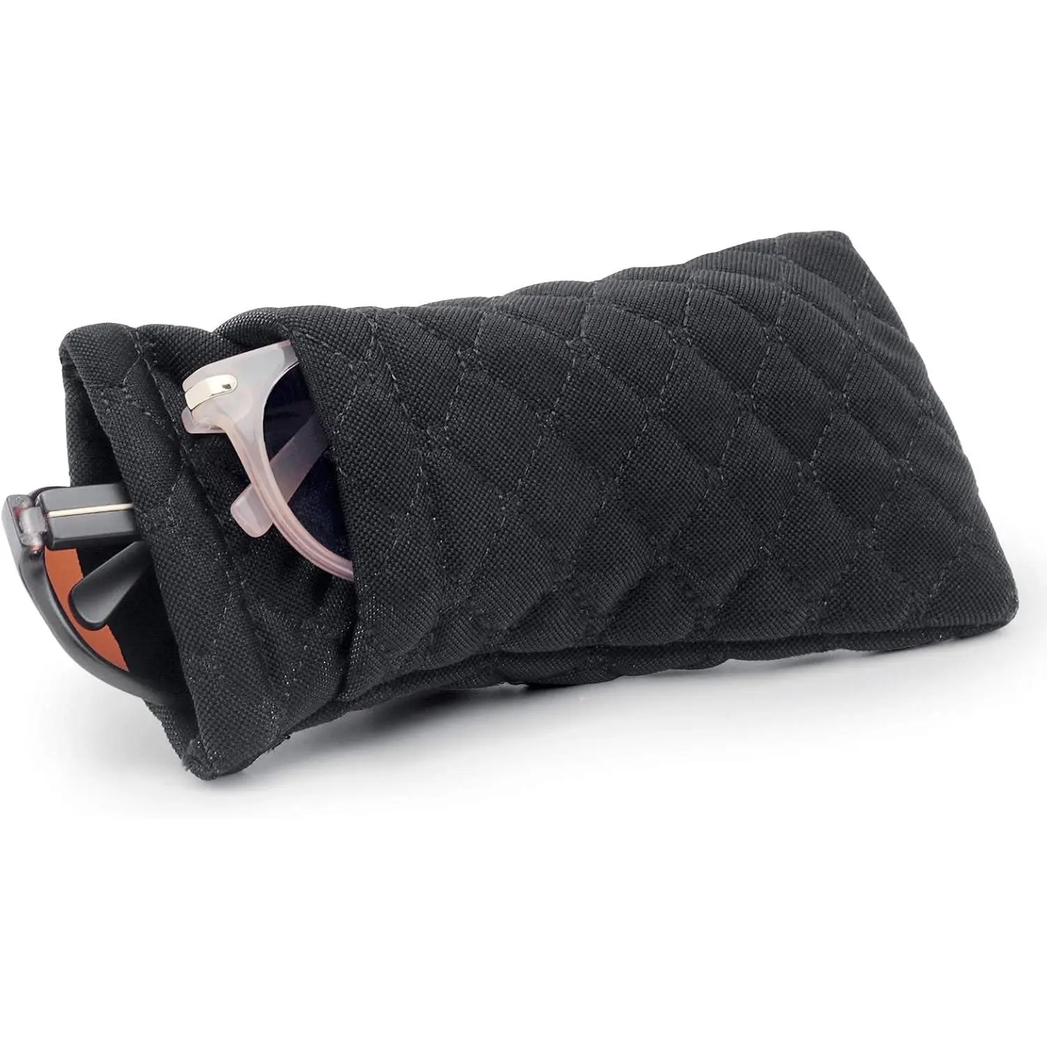 Face Shadow Double Glasses Case Soft Eyeglass Case For Women Men Squeeze Top Sunglasses Case With Cleaning Cloth