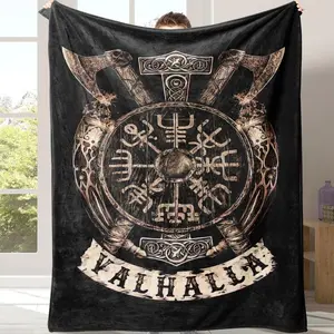 Viking Valhalla Pattern Blanket, Soft Warm Throw Blanket, Air-conditioned Room Blanket, Warm Nap Blanket for Home Office Travel Camping
