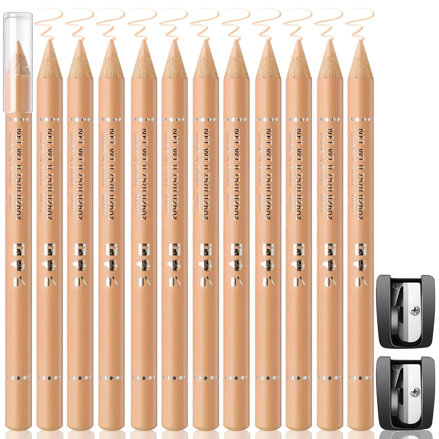 12Pcs Barber Pencil Beige Skin Tone Magic Hairline Pencils Set Beard Guide Pen with Sharpener Barber Chalk for Lineup Edge Hair Design Shaping Trace Makeup Tool for Men