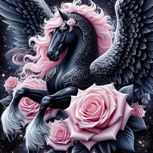 5D DIY Diamond Arts Colorful Painting Kit, Horse & Rose Pattern Diamond Arts Colorful Painting without Frame, Handmade Craft Wall Art Decoration