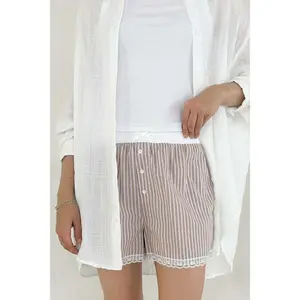 Merci Striped Lace Shorts in Mocha