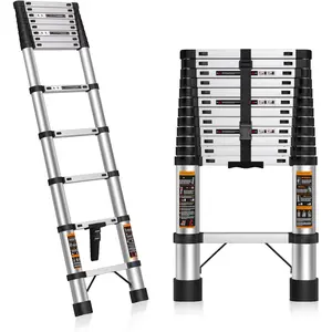 Telescoping Ladder 12.5 FT Telescopic Ladders Stainless Steel Extension Ladder with Triangle Stabilizers, Portable Collapsible Extendable Ladder for ,RV,Outdoor Work,330lbs Max Capacity