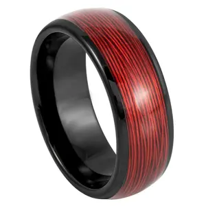 8mm Black Tungsten Wedding Ring Men And Women, Red Wire Inlay Tungsten Ring, Promise Ring For Men, Men's Tungsten Wedding Band Ring For Men