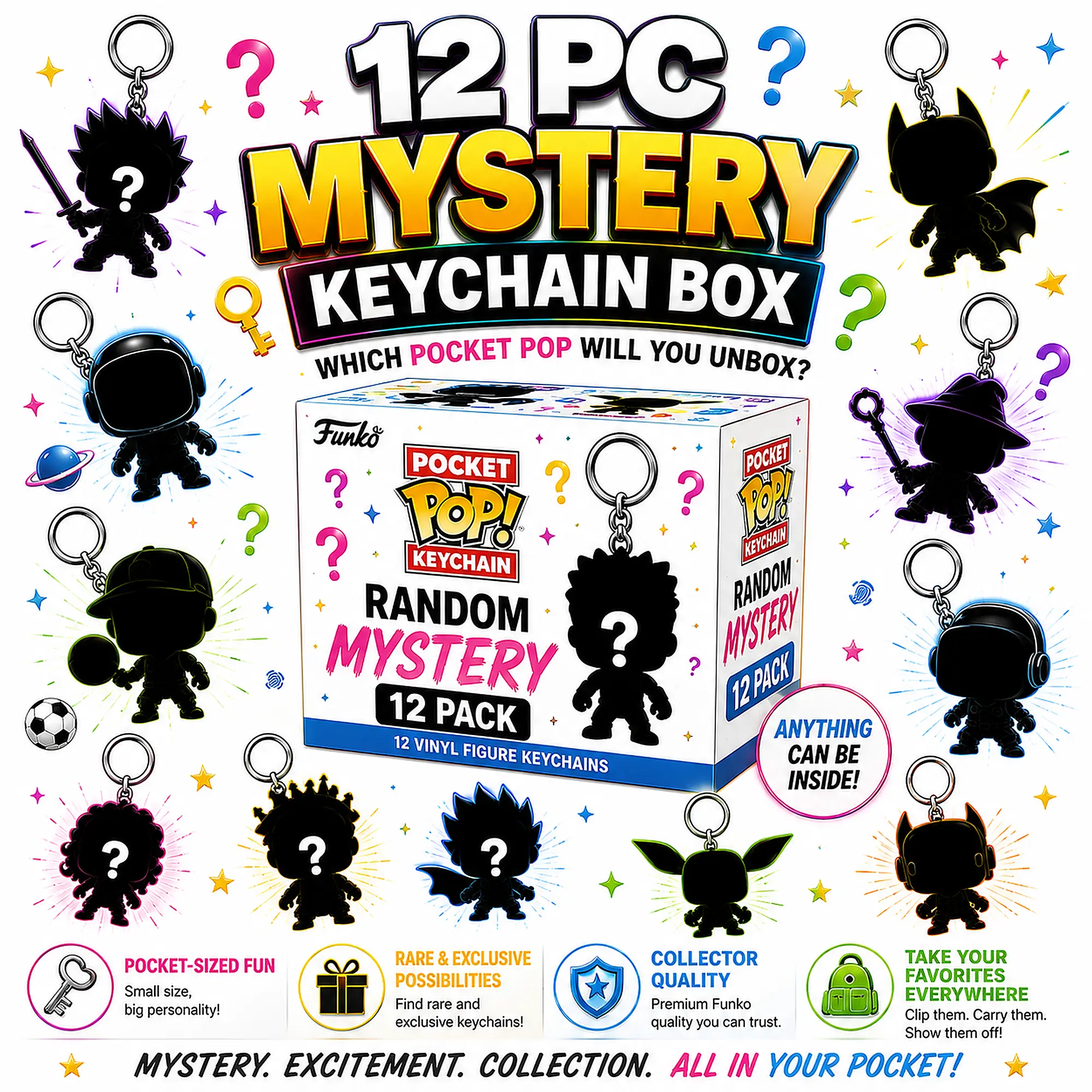 Funko Pocket Pop Keychain Mystery Blind Box Case | 12-Pack Collectible Keychains