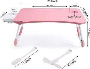 Lap Desk with Tablet Slot, Foldable Laptop Table with Storage Drawer for Bed，Portable Bed Desk for Laptop, Computer Tray with Cup Holder Notebook Stand Reading Holder for Couch Floor, Pink