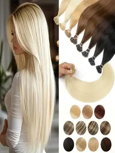 50 Strands Micro Bead Nano Ring Straight Hair, Real Nano Bead Ring, Seamless Hook Weft, Soft Human Hair Texture, Human Hair Bundles, 30g for Full Volume, Microlinks Hair Extensions