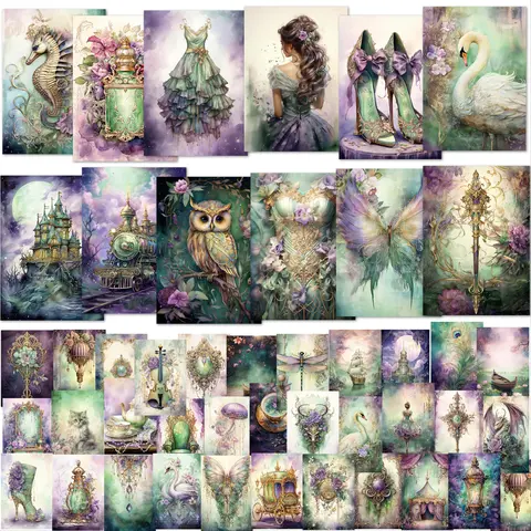 Fantasy Theme Journal Set, 32pcs Vintage Fairy & Castle Pattern Art Stickers & 12pcs Cards, Scrapbooking & Journal Making Supplies, Scrapbook Kit