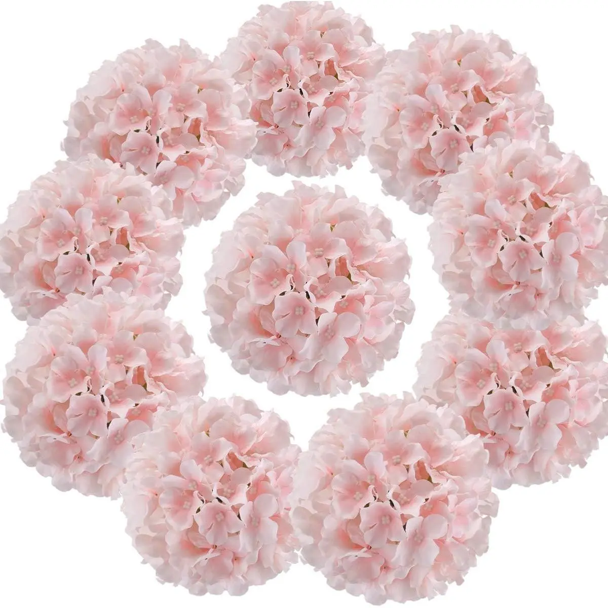 Silk Hydrangea Heads Artificial  Heads with Stems for Home Wedding Decor,Pack of 10 ( Pink)