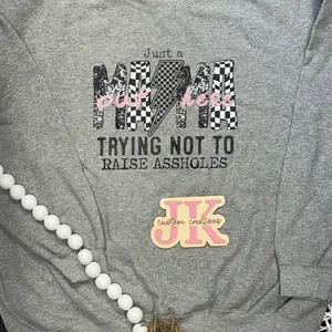 Just a Mama Trying Not to Raise  A**holes - Mom Life - Crewneck - Checkered Top - Womenswear Casual - Summer - Mom Shirts Sweatshirts