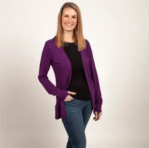 Essentials Cardigan Purple Lightweight Open Front Long Sleeves Comfy Easy-Styling Thumbholes Relaxing Fit Casual