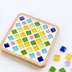 DIY Mosaic Kit - 9x9cm Mosaic Coaster Making Kit with Wooden Base & Glass Tiles, Wooden Coasters, Mosaic Craft Kit for Adults Stress Relief, Gift Idea, Beginner Friendly, Stylish Home Decor