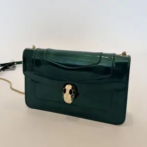 Pre-owned Bvlgari Patent Leather Shoulder Bags Serpenti Forever Flap Bag Green Gold Hardware