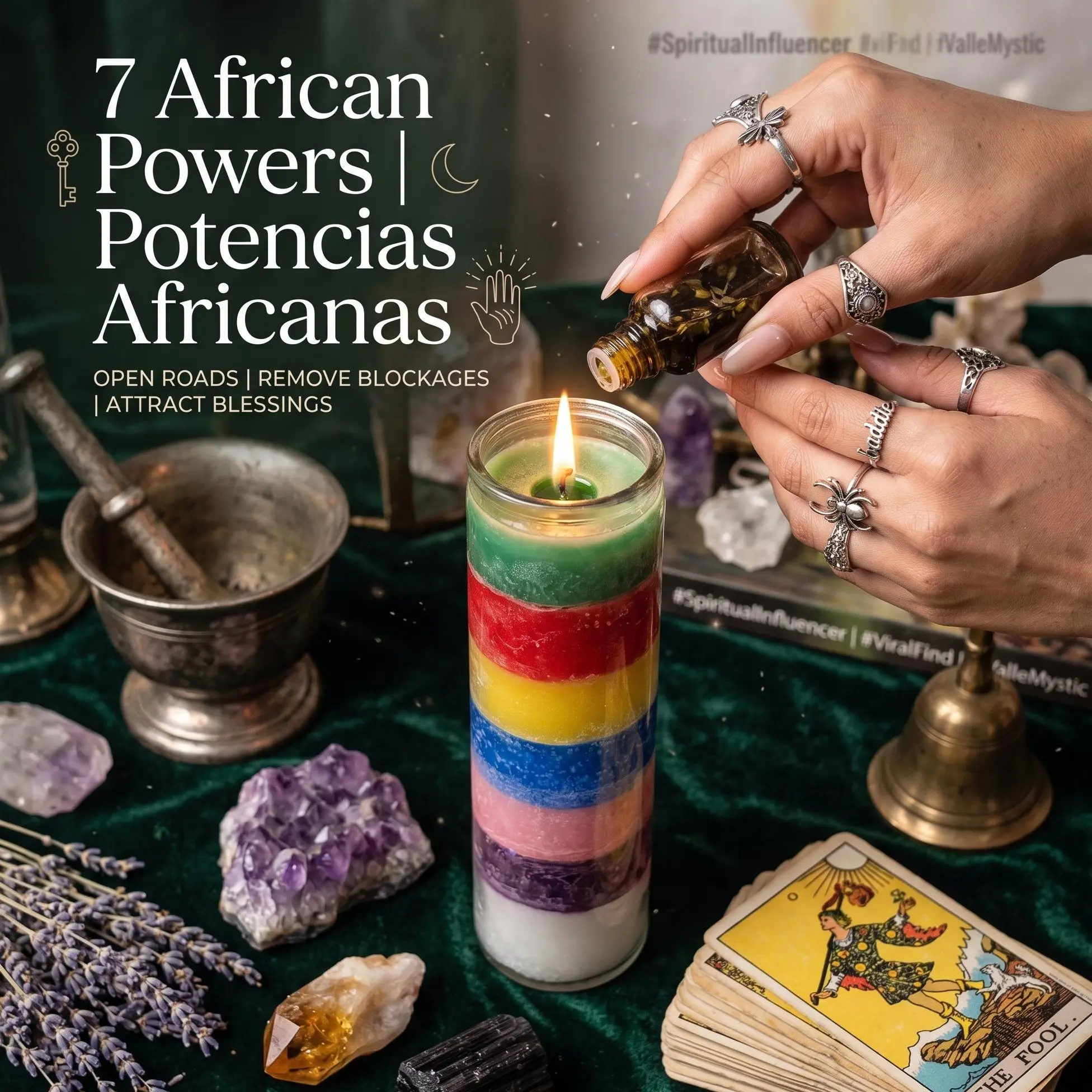 7 African Powers Ritual Candle  – Open Roads, Remove Blockages & Attract Blessings | 7 Potencias Africanas