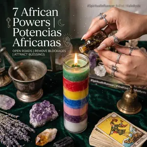 7 African Powers Ritual Candle  – Open Roads, Remove Blockages & Attract Blessings | 7 Potencias Africanas