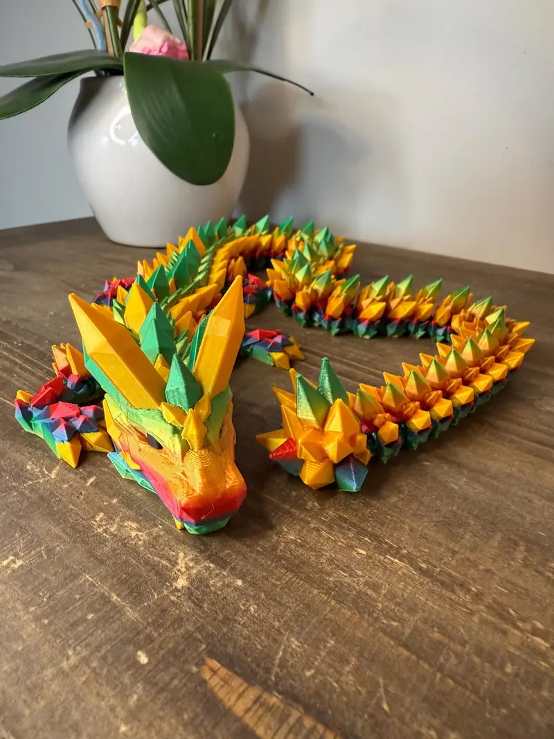 Rainbow Crystal Dragon Full Size | 26" 3D Printed Articulated Dragon Figurine | Multicolor Fantasy Dragon Collectible