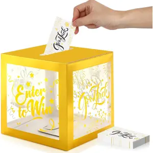 Donation Box with Raffle Tickets Cards Gold Safe Suggestion Boxes with Entry Form Cards Ballot Boxes for Contest Carnivals Raffles (Gold)