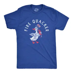 Mens Fire Quacker T Shirt Funny Sarcastic Fourth Of July Party Duck Fireworks Joke Graphic Tee for Guys Mens Funny T Shirts Cool Vintage Fashion T-Shirt Gift Classic Menswear Patriotic Apparel for Men Funny Royal