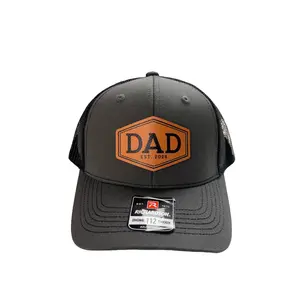 Dad Est + Year Hat Leather Patch, New Dad Trucker Cap Adjustable Snapback, Breathable Mesh Back, Unique Gift for First Time Dad, Men Casual Hat