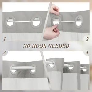 No Hook Shower Curtain Sets with Rugs - Gray Bathroom Rugs Sets 2 Piece and Snap in Liner Bathroom Curtains Light Grey Window Black 3 PCS BATH SET Non-Slip Chenille Bath Mats Luxury Decor