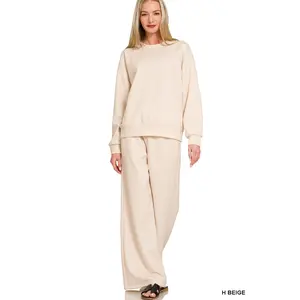 Zenana Scuba Crewneck Pullover and Pants Set