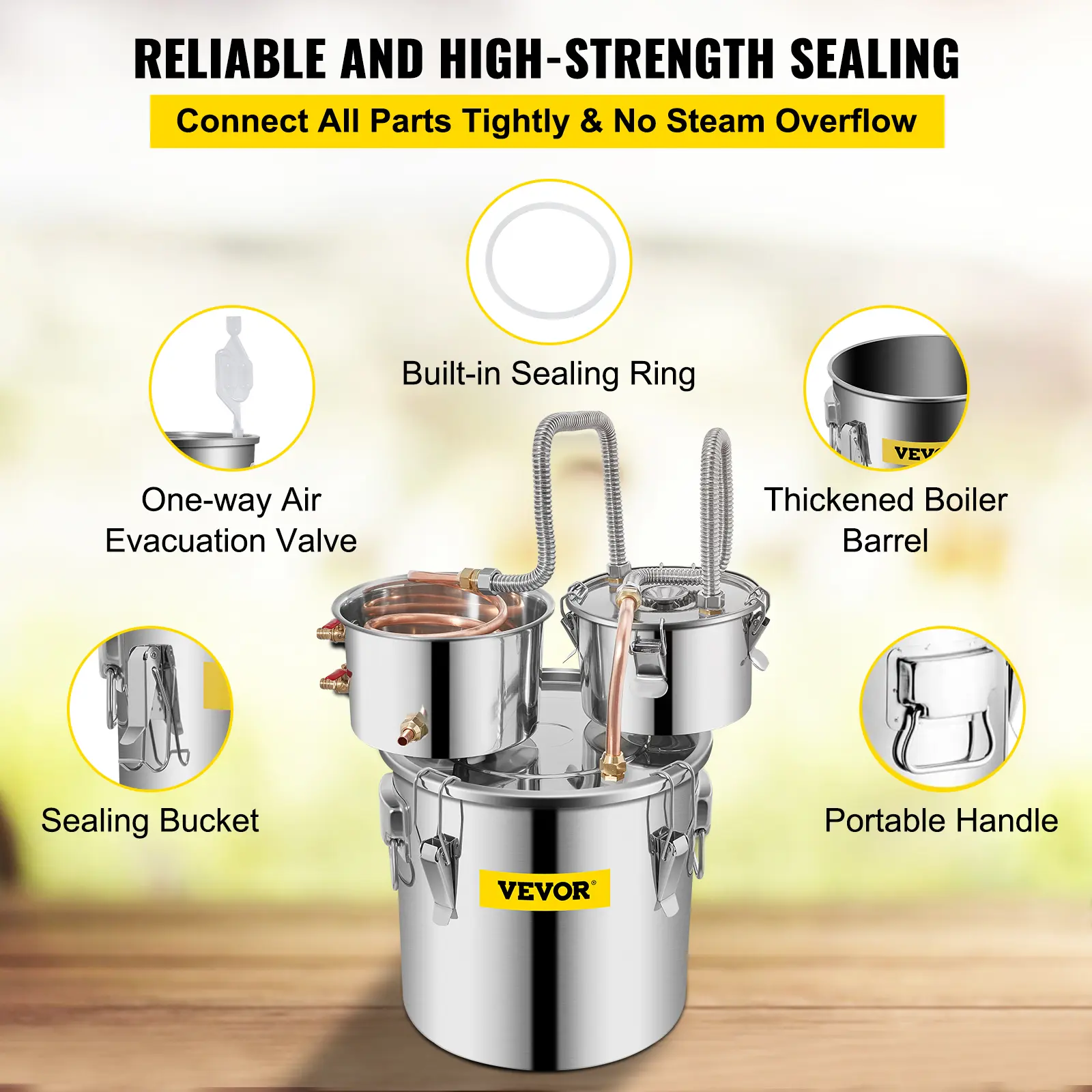 【summerfinds】VEVOR 3Gal/12L Stainless Steel Moonshine Still Distiller with Copper Tube, Circulating Pump, Built-in Thermometer for Whiskey Lovers’ DIY Whiskey, Wine, Brandy - Includes Ceramic, Silicone, Thermal Container, Lid (11.4)