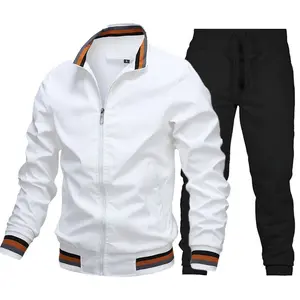 Men's Standard Collar Zippered White Tracksuit
