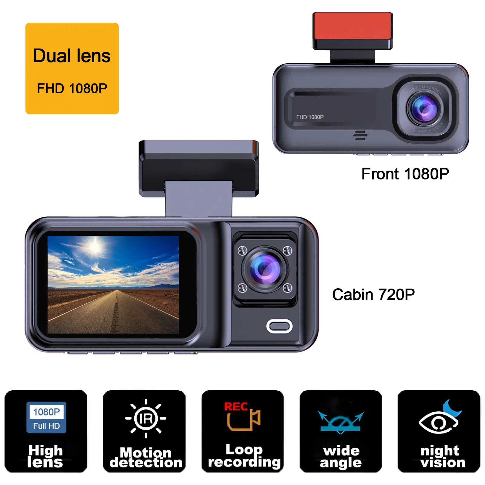 Dual Camera Car Dvr Recorder, Video Dashcam, Car Driving Recorder, Automotive Video Recorder, Front/rear/vehicle Recording, 1080P HD, 140° Wide Angle, G-Force Stabilization, Night Vision, Motion Detection, Dashcams For Cars
