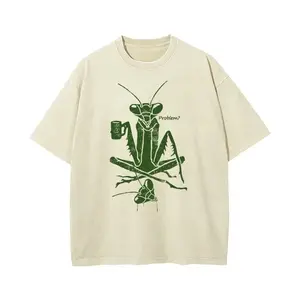 Problem?Mantis & Coffee Natural Phenomena Oversize Unisex Washed T-Shirt for Women and Men's Unisex Fit Batik Oversize Streetwear Menswear  Super Soft Pre-Shrunk