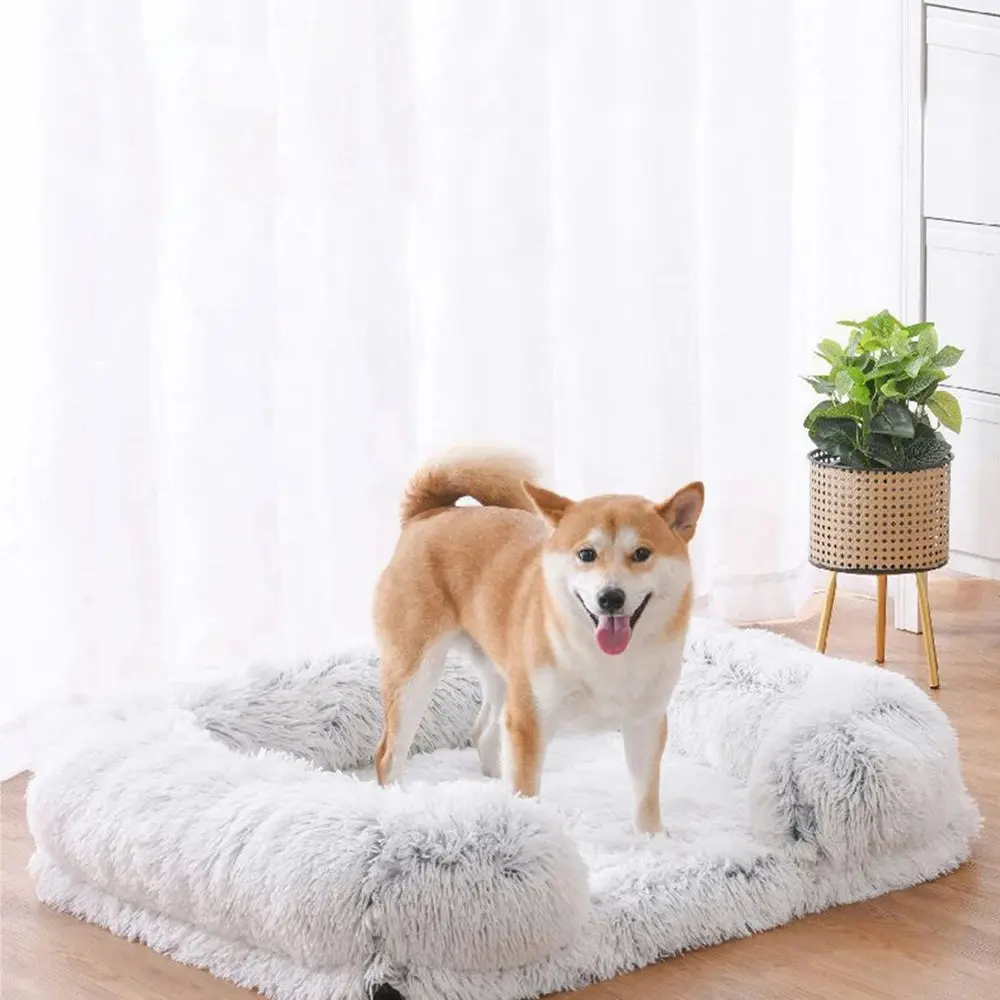 W Dog Bed Square Dog Beds Long Plush Dog Mat Beds for Small Medium Large Dogs