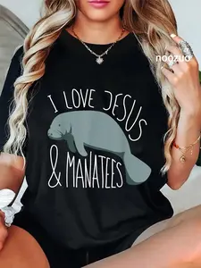 100% Cotton Manatee Lover I Jesus & Manatees I Sea Cow T-Shirt Christ Christian Tops