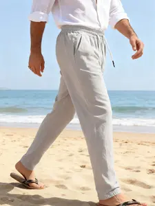 Men's Long Summer Lightweight Casual Pants, Elastic Waist and Pocket Design, Suitable for Work, Yoga, Beach Swimwear