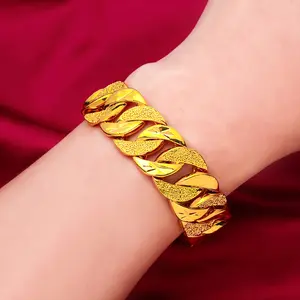 24K Gold Plated Imitation Gold Braided Bracelet 20mm Wide Watch Chain Sand Gold Bracelet Gift for Father or Boyfriend reloj  mujer