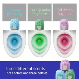 3PCS Toilet Bowl Cleaner Bottle Cute Dinosaur Shaped Bathroom Toilet Tank Cleaner with Ocean Jasmine and Peach Scent Fragrance Gift Light Household Items