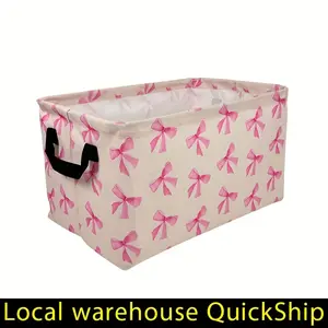 Cute Pink Bow Print Laundry Hamper, Thickened Oxford Cloth Collapsible Laundry Hamper, Large Capacity Easy Storage, Bathroom Decor And Accessories, Bathroom Organization And Storage, Shelf Baskets