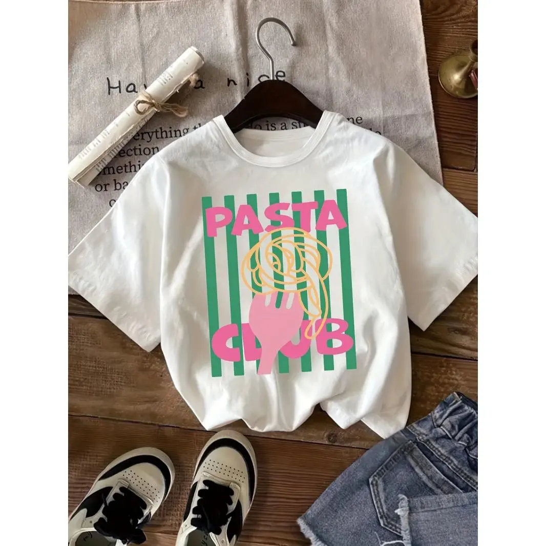 Pasta Club Graphic Tee Women Cute Food Lover Shirt Funny Aesthetic Summer Short Sleeve Crewneck Soft Casual Top For Brunch Vacation And Everyday