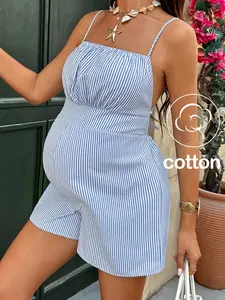 DANLIEN Lined Pattern Mother To Be Overalls Warm Weather Apparel Y2K Fashion