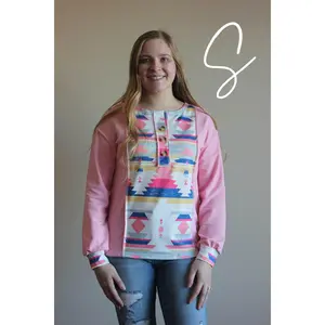 Pink Aztec Long Sleeve Top