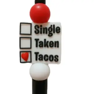 Black Pen with Red White Beads Focal Single Taken Tacos Design Includes Free Ink refill