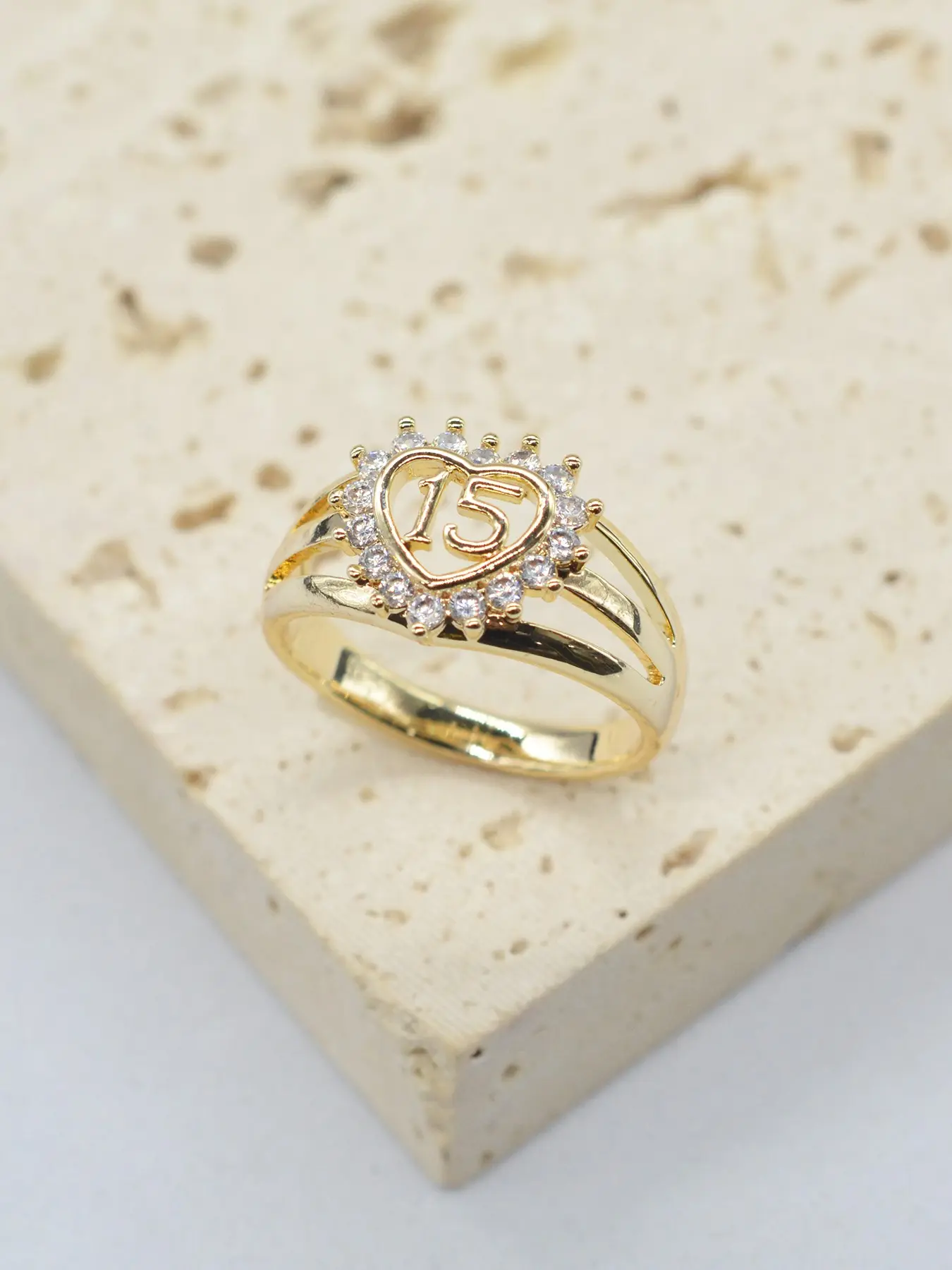 Elegant Women's Copper Double Layered Ring with Engraved Number 15, Heart Shape Design, Heart Shaped Ring, Perfect for Daily Wear, Parties, Birthdays, Adult Gifts, Beautiful Rings