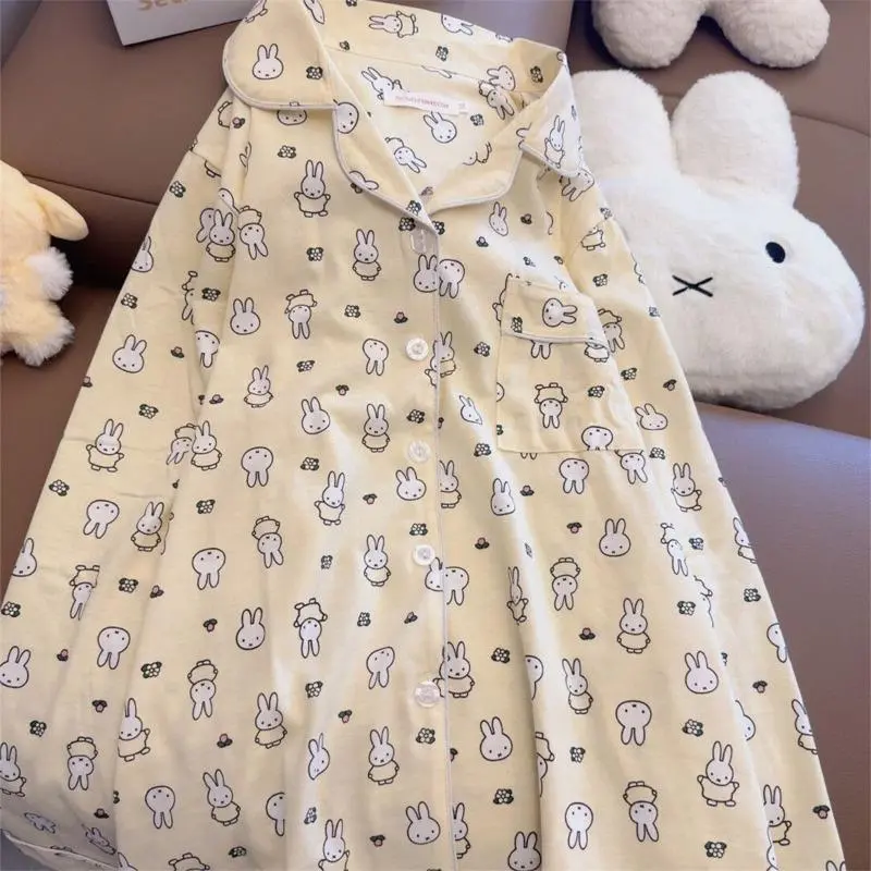 Women's Kawaii Miffy Cartoon Print 2-Piece Longsleeve Full-Length Pants Pajama Set - Spring-Autumn Student Dormitory Loungewear Home Clothes