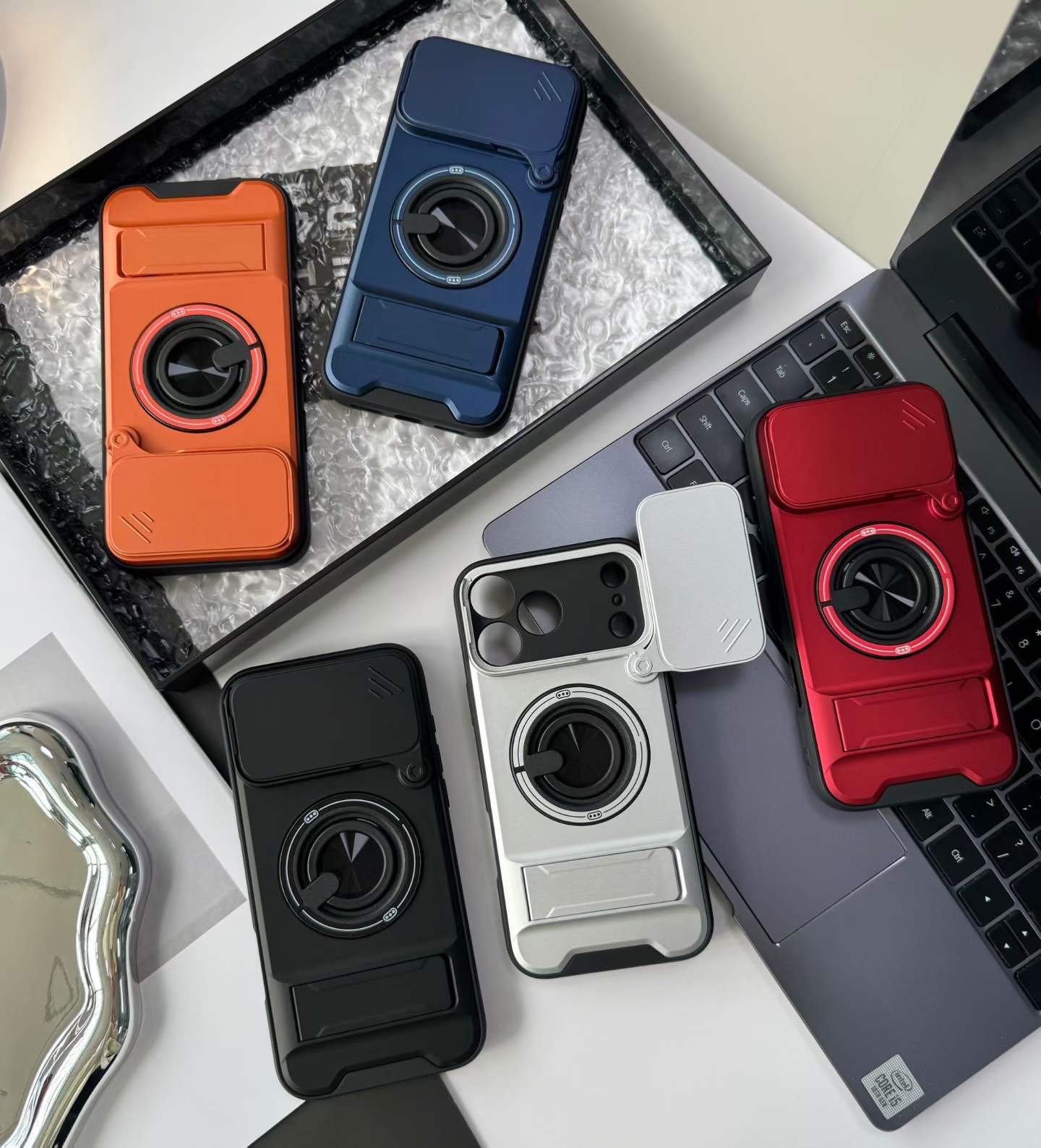Slide Lens Protection 360° Rotate Magnetic Ring Kickstand   Shockproof Heavy Duty Protective Cover Ultra Thin Compact Design for iphone 17 pro case Pro Max/16 pro max cases/15/14/13/12/11 Series & Samsung mobile phone series with Protector