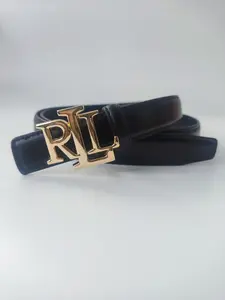 RLL Bright Gold Letter Buckle Women's Leather Belt, 11 Colors Available for Match, Adjustable Length, Mirror Effect, Fashion Accessories for Travel, Leisure, Party, Daily Use, Belts Gift for Female