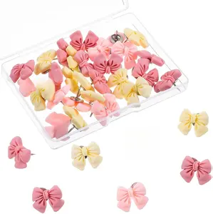 30Pcs Cute Push Pins for Bulletin Board,Pink Push Pins Decorative Bow Thumb Tacks for Cork Board Bulletin Wall Photo Map Office Decor