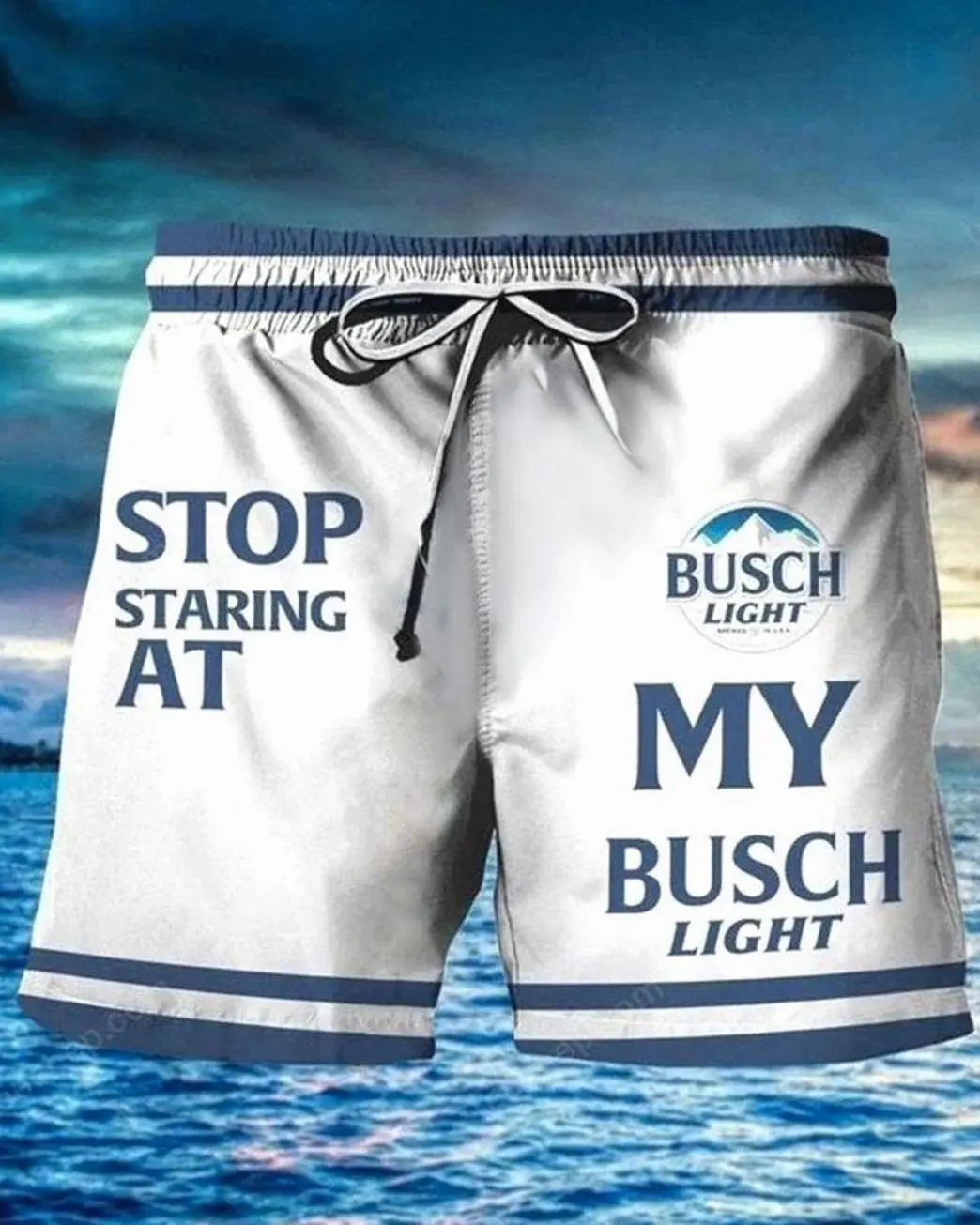 Busch Light Men's Casual Drinking Print Beach Shorts QD5 JTX C6R