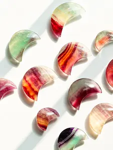 [1Count Rainbow Fluorite Moon] Crystal Moon for Home Decoration and Unique Gift ideas, Natural Polished Stone - Promoting in-depth Thinking
